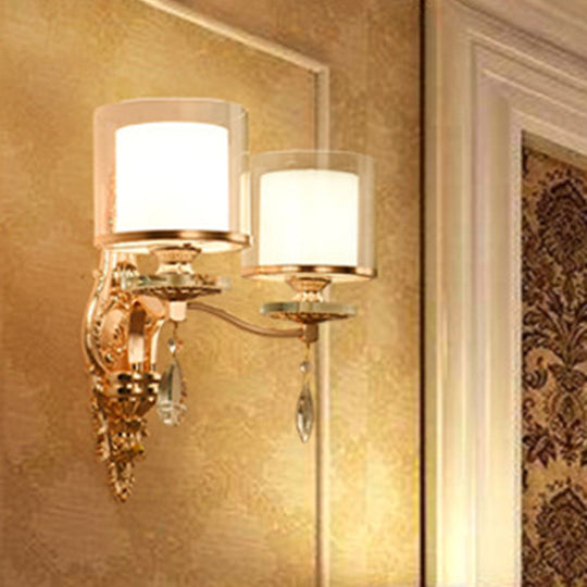 Minimalist Cylinder Wall Sconce With Crystal Accent And Gold Finish