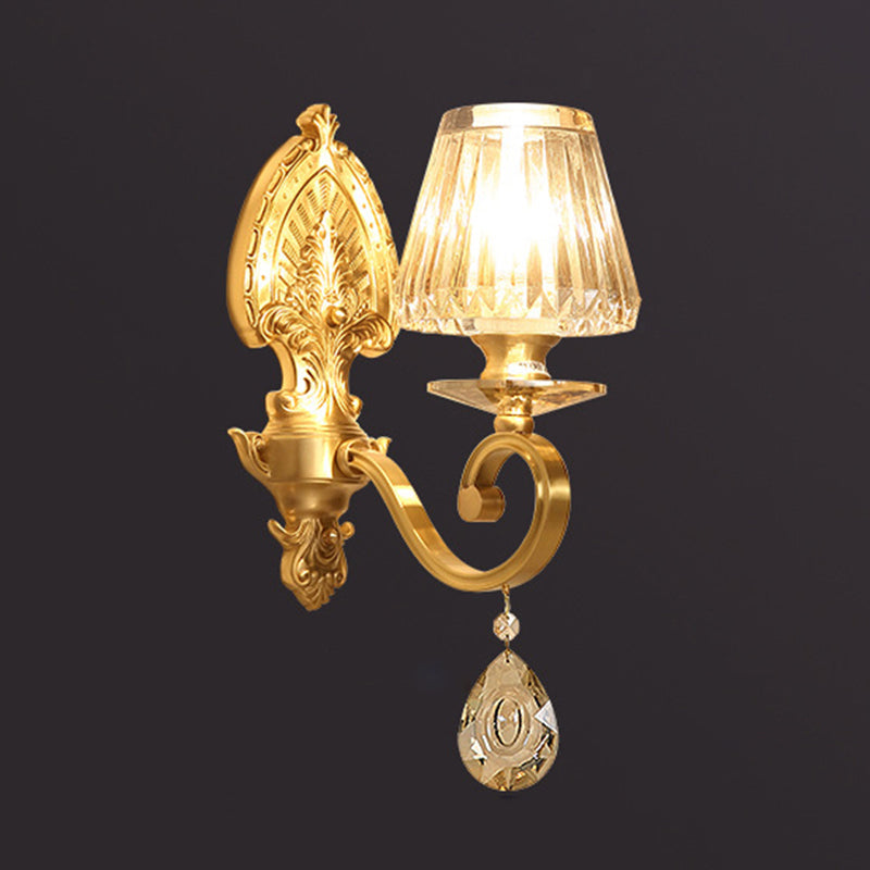 Handblown Glass Gold Floral Corridor Wall Mount Light With Crystal Accent - Minimalistic Lighting /
