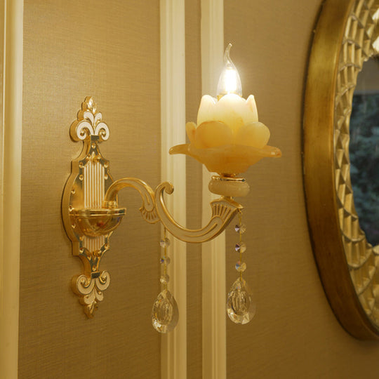 Jade Ruffle Wall Lamp: Retro Style With Crystal Accent Golden Glow 1 / Gold B