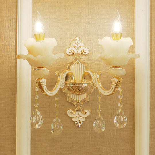 Jade Ruffle Wall Lamp: Retro Style With Crystal Accent Golden Glow 2 / Gold A