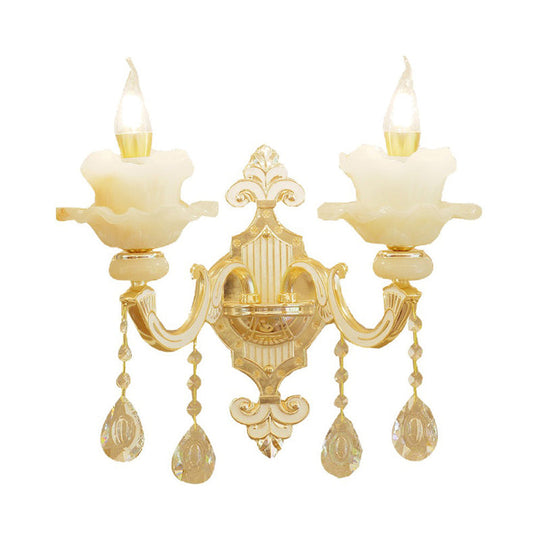Jade Ruffle Wall Lamp: Retro Style With Crystal Accent Golden Glow