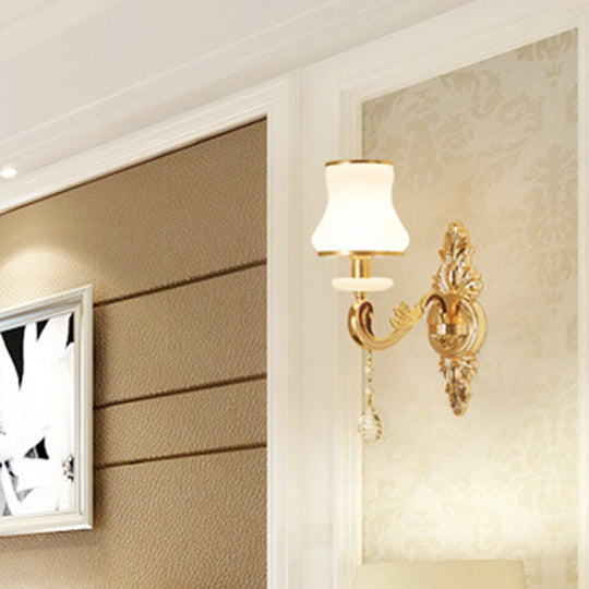 Gold Glass Flower Wall Lamp With Retro Style And Crystal Draping 1 / B