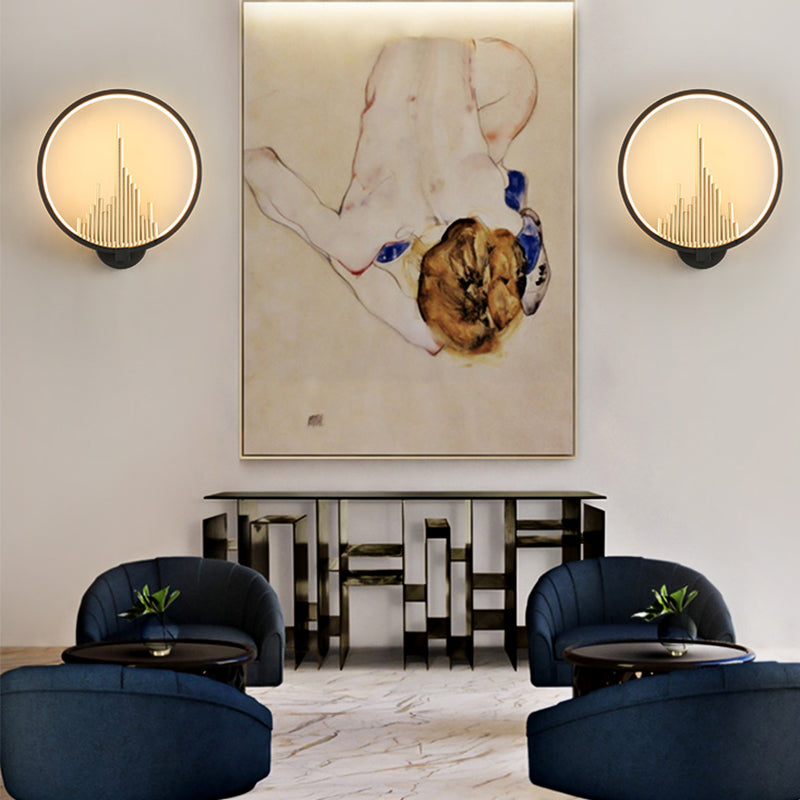 Modern Acrylic Halo-Ring Led Sconce Light In Black/White With Mountain Pattern - Warm Lighting