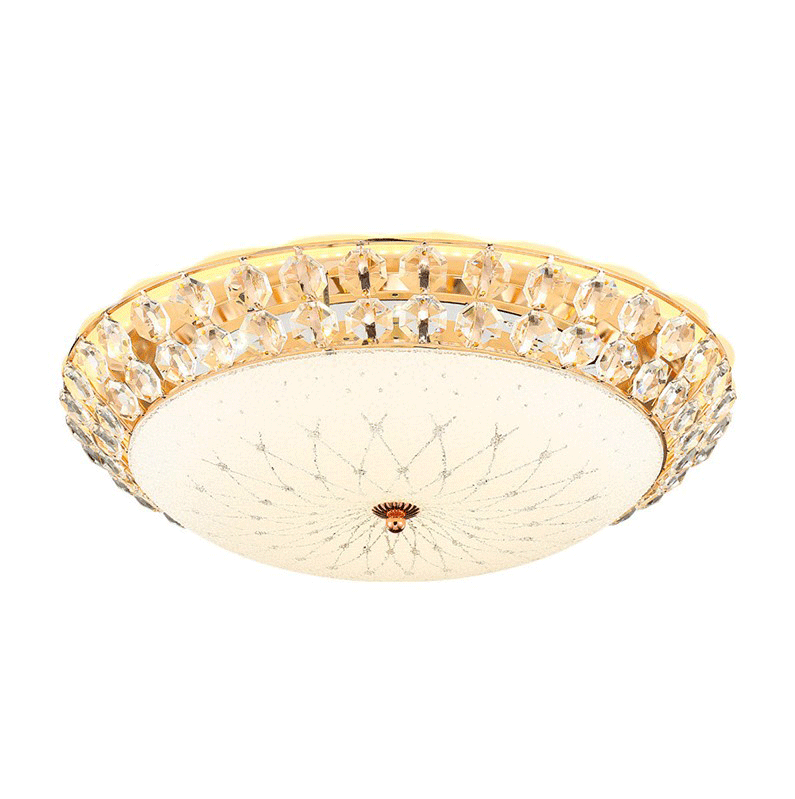 White Glass Led Flush Light With Crystal Accent - Simplicity Ceiling Lamp Available In 3 Sizes / 12
