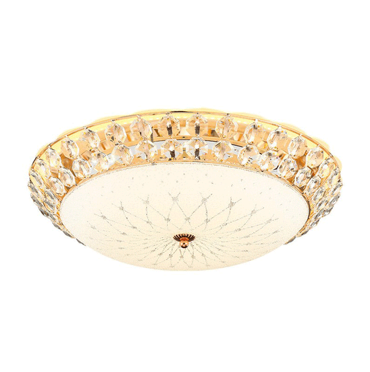 White Glass Led Flush Light With Crystal Accent - Simplicity Ceiling Lamp Available In 3 Sizes