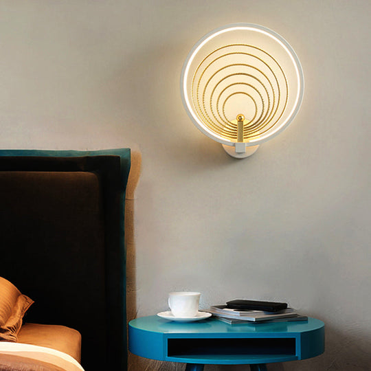 Modern Led Bedroom Sconce Light - Black/White Bedside Wall Fixture With Halo-Ring Shade White