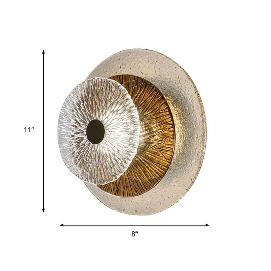 Minimalist 1-Light Brown Ribbed Glass Bell Sconce Wall Mount Lamp For Living Room