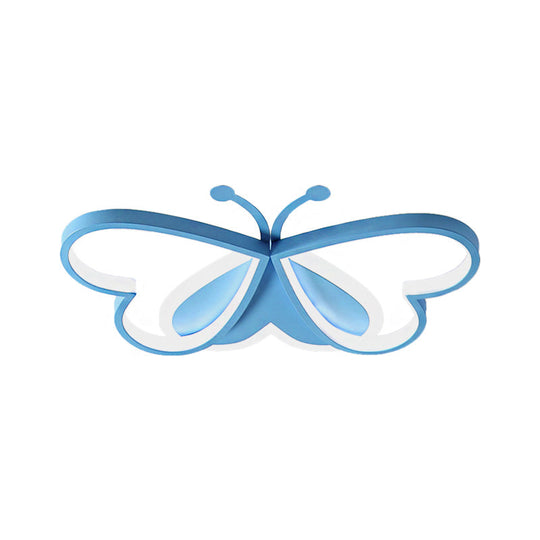 Metal And Acrylic Butterfly Led Flushmount Lamp For Childrens Room In Blue/Pink