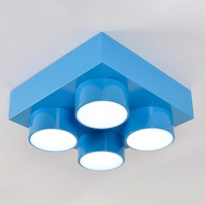 Led Flush Mount Metallic Childrens Ceiling Light For Toy Brick Kindergarten Blue / 15.5