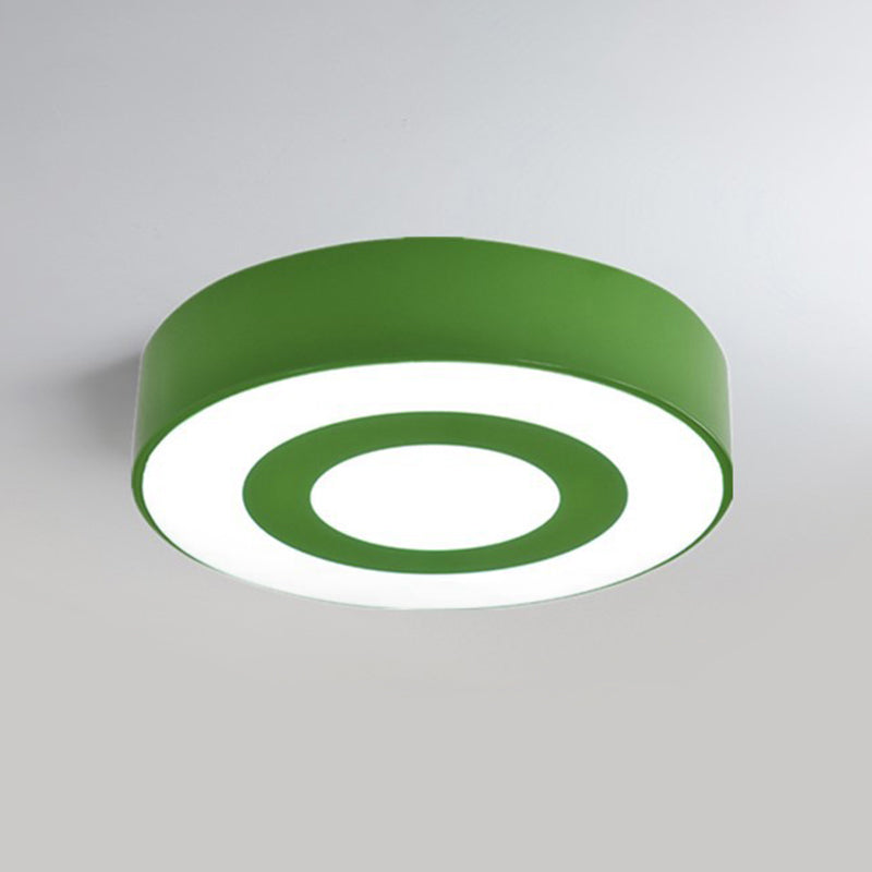 Metallic Kindergarten Ceiling Light - Circular Led Flush Mount With Simplicity Design