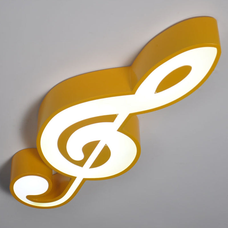 Minimalistic Metallic Led Flush Ceiling Light For Childs Room With Musical Note Design Yellow / Warm