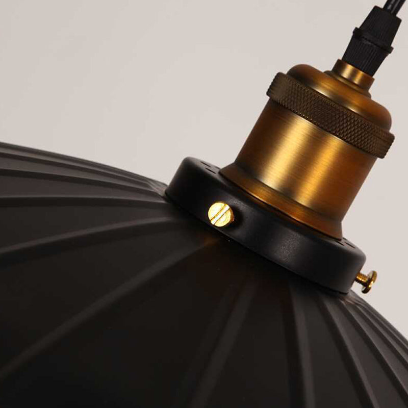 Retro Style Single-Bulb Pendant Ceiling Light In Black Metallic Suspension - Scalloped Cone Design