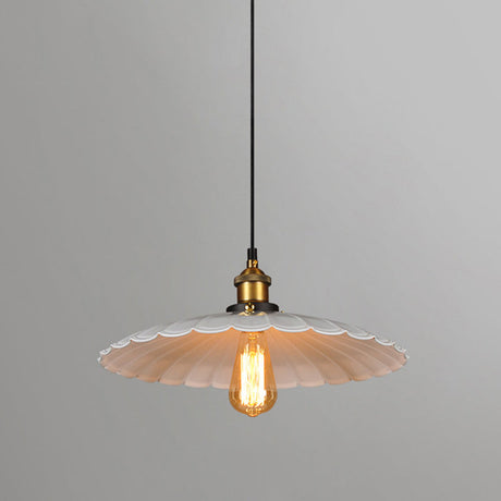 White Industrial Metal Scalloped Umbrella Pendant Light - Single Ceiling Hanging