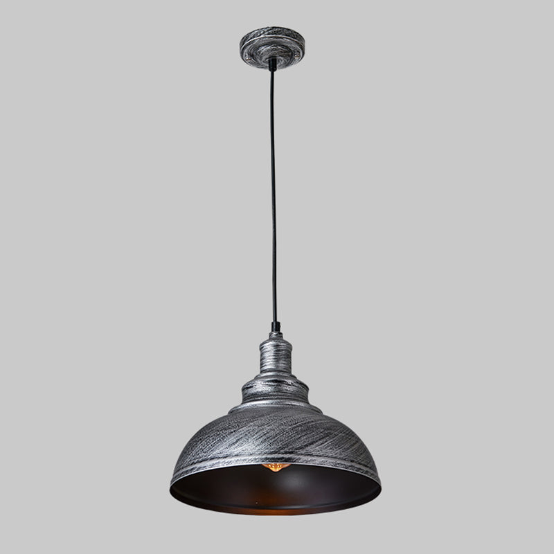 Antique Metal Pendant Light - 1-Light Hanging Fixture For Dining Room Silver / 12’