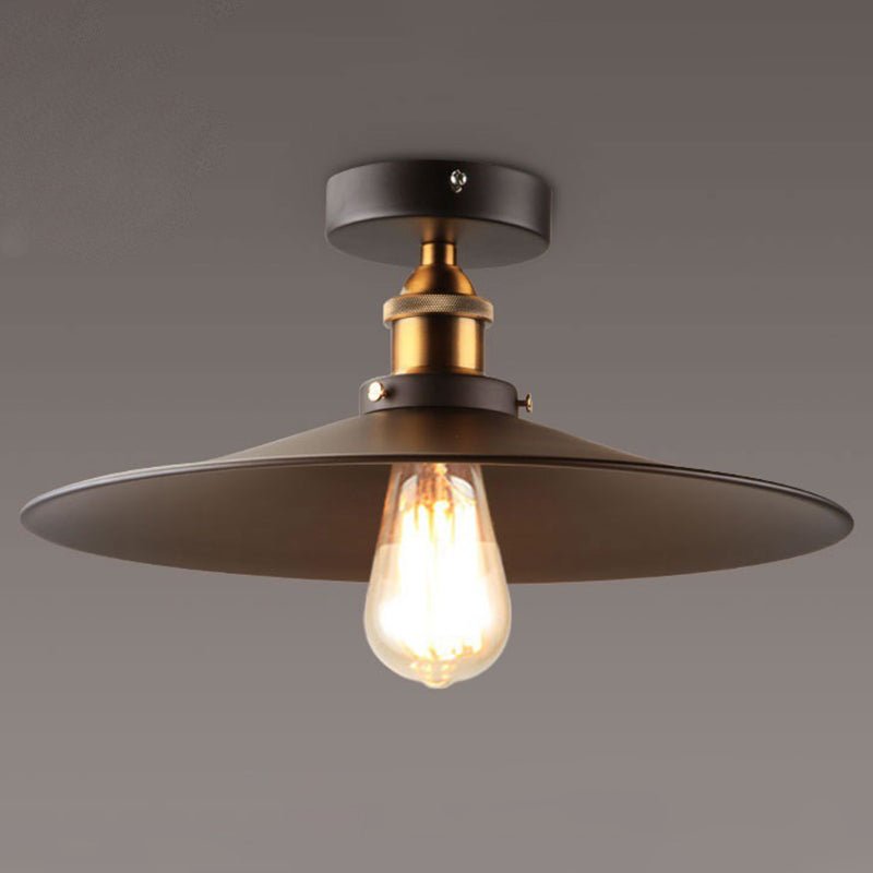 Sleek Black Single Dining Room Ceiling Light - Umbrella Semi Flush Mount