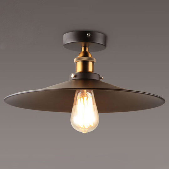 Sleek Black Single Dining Room Ceiling Light - Umbrella Semi Flush Mount