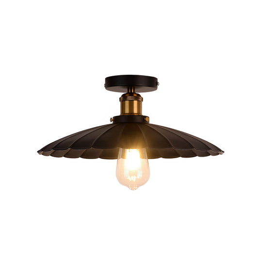 Retro Style Metallic Shaded Flush Mount Ceiling Light - Single Bulb Semi In Black / Small A