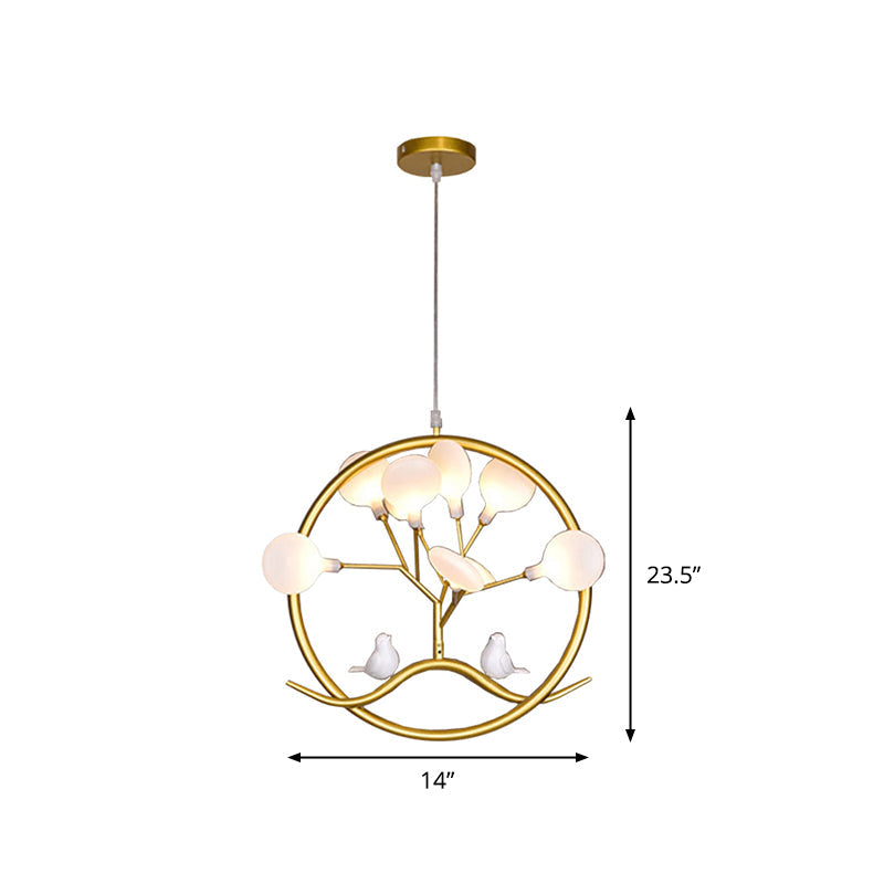 Artistic Tree Led Suspension Light In Metallic Gold With Firefly Shade - Dining Room Chandelier