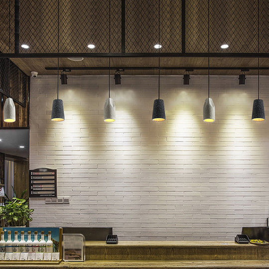 Sleek Single Pendant Light: Geometric Cement Ceiling Fixture For Modern Restaurants