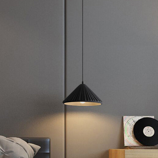 Modern Conical Ribbed Cement Ceiling Light For Bedside Or Dining Room