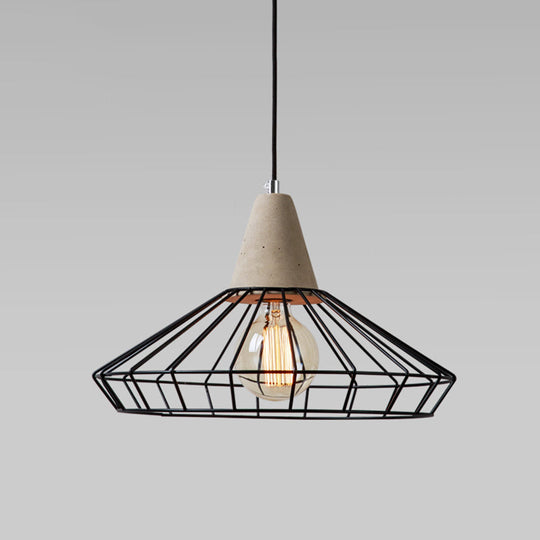 Metallic Minimalist Pendant Light: Caged Dining Room Suspension with Cement Top (Grey) Grey / Triangle