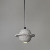 Led Planet Shaped Cement Hanging Pendant Light Fixture For Bedroom - Single Bulb Grey