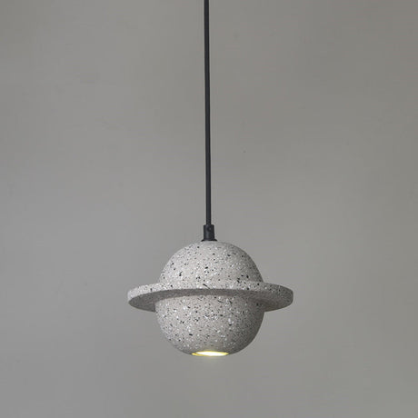 Led Planet Shaped Cement Hanging Pendant Light Fixture For Bedroom - Single Bulb Grey