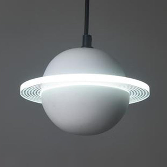 Led Planet Shaped Cement Hanging Lamp: Stylish Single-Bulb Pendant Light For Bedroom