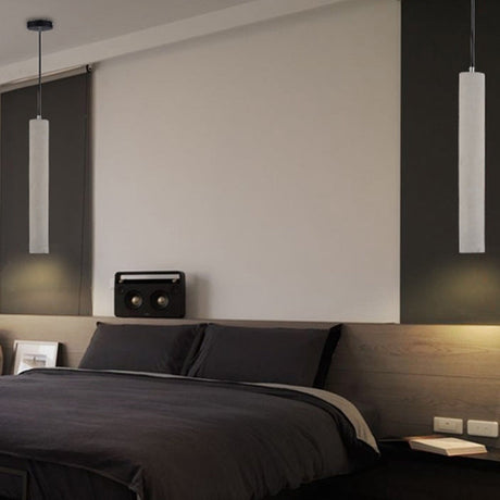 Tube-Shaped Cement Hanging Lamp For Minimalist Dining Rooms In Grey