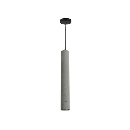 Tube-Shaped Cement Hanging Lamp For Minimalist Dining Rooms In Grey