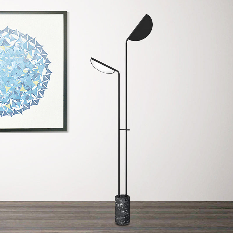 Nordic Cylindrical Base Led Floor Light In Black Marble For Living Room