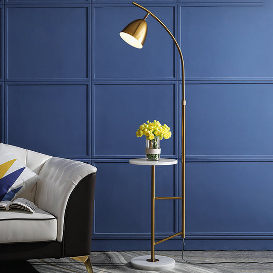 Sleek Metal Floor Lamp With Tray And Marble Base - Bell Standing Light For Living Room