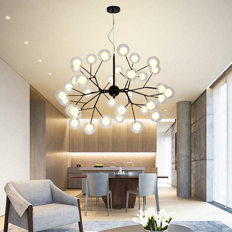 Minimalist Round Black Glass Chandelier Led Pendant Light For Dining Room 36 /