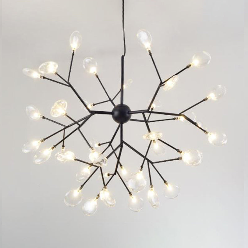 Firefly Chandelier Pendant Light - Clear Glass Dining Room Led Fixture In Black 36 /