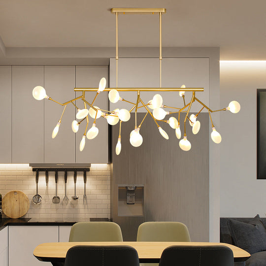 Sleek Firefly Led Dining Room Pendant Light With Opal Glass - Minimalist Island Chandelier