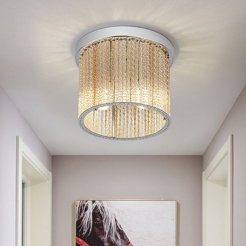 Modern Spiral Glass Rod Ceiling Light 2-Light Flush Mount Chrome With Crystal Drop 7/10 Wide