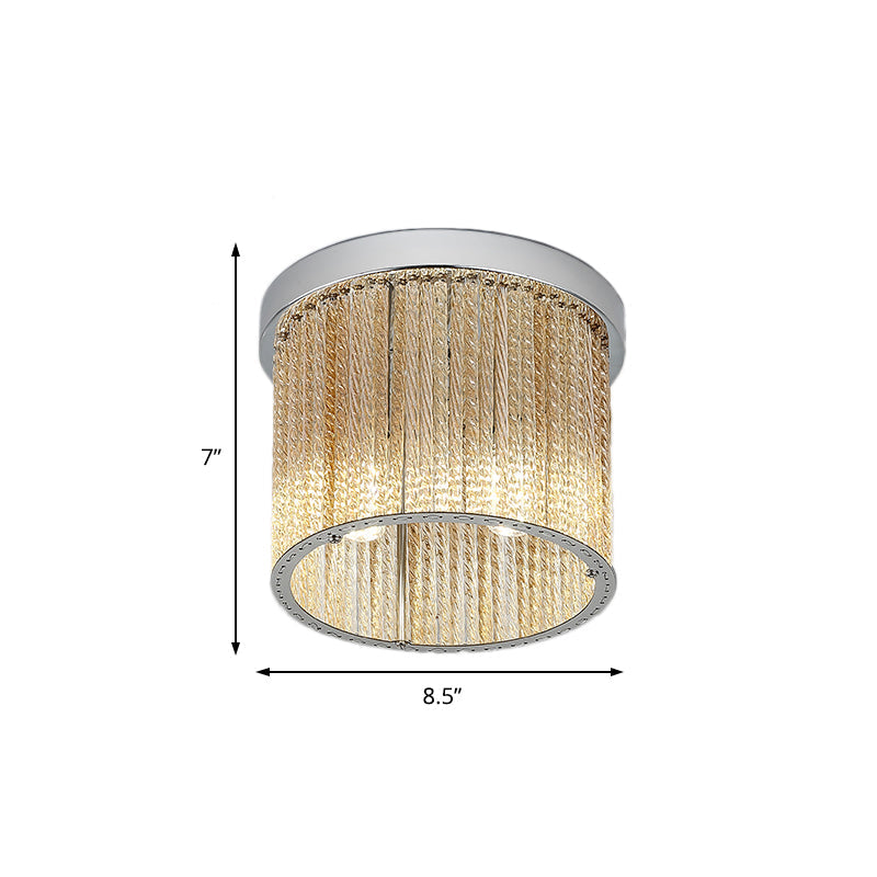 Modern Spiral Glass Rod Ceiling Light 2-Light Flush Mount Chrome With Crystal Drop 7/10 Wide