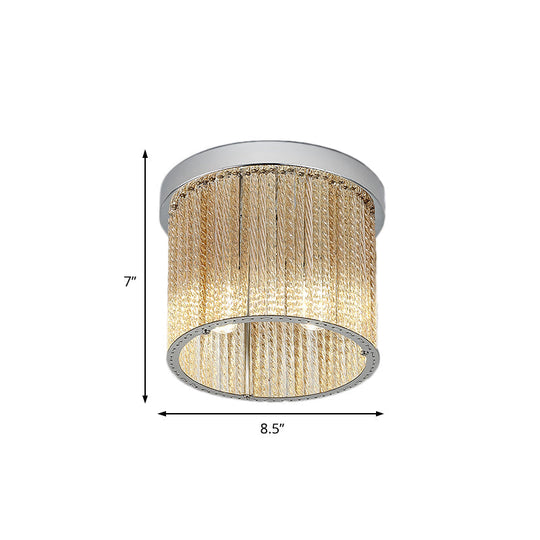 Modern Spiral Glass Rod Ceiling Light 2-Light Flush Mount Chrome With Crystal Drop 7/10 Wide
