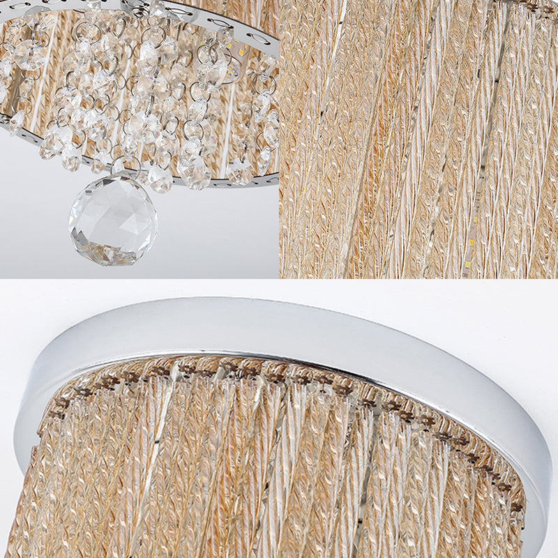 Modern Spiral Glass Rod Ceiling Light 2-Light Flush Mount Chrome With Crystal Drop 7/10 Wide