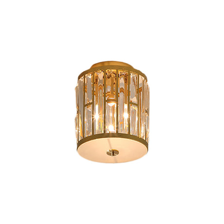 Modern Metal And Crystal Cylinder Flush Mount Light With Gold Ceiling Fixture

Or

Gold Light: