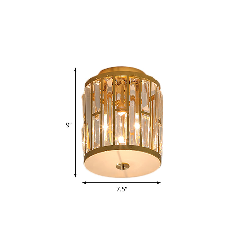 Modern Metal And Crystal Cylinder Flush Mount Light With Gold Ceiling Fixture’ Or ’Gold Light: