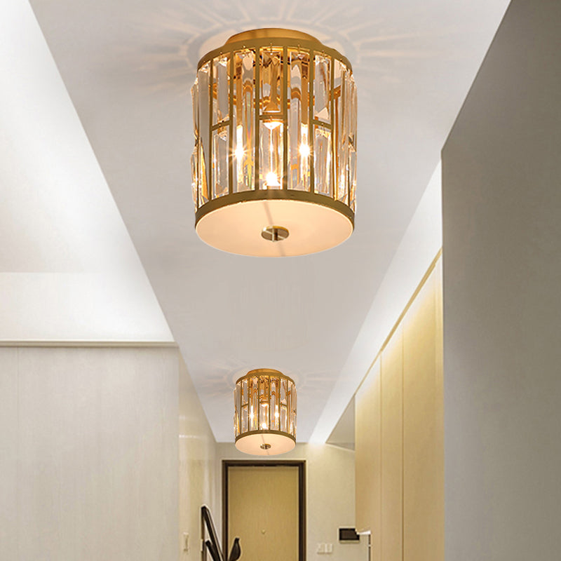 Modern Metal And Crystal Cylinder Flush Mount Light With Gold Ceiling Fixture

Or

Gold Light: