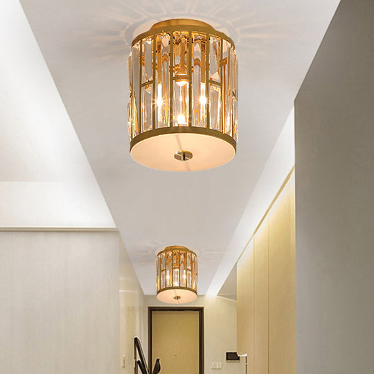 Modern Metal And Crystal Cylinder Flush Mount Light With Gold Ceiling Fixture

Or

Gold Light: