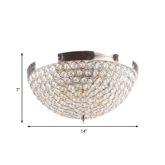Contemporary Crystal Ball Dome Ceiling Light Fixture - 2 Lights Chrome Flush Mount