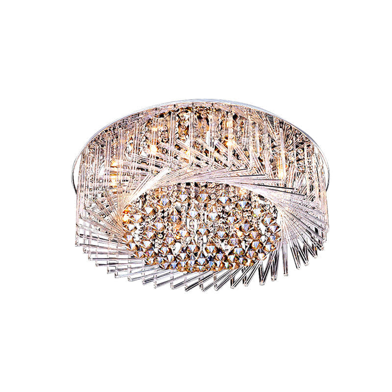 Contemporary Crystal Led Drum Ceiling Lamp With Chrome Flush Mount - 23.5/31.5 Wide