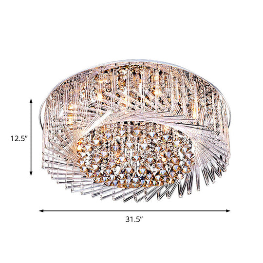 Contemporary Crystal Led Drum Ceiling Lamp With Chrome Flush Mount - 23.5/31.5 Wide