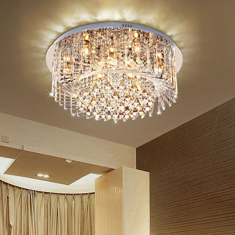Contemporary Crystal Led Drum Ceiling Lamp With Chrome Flush Mount - 23.5/31.5 Wide
