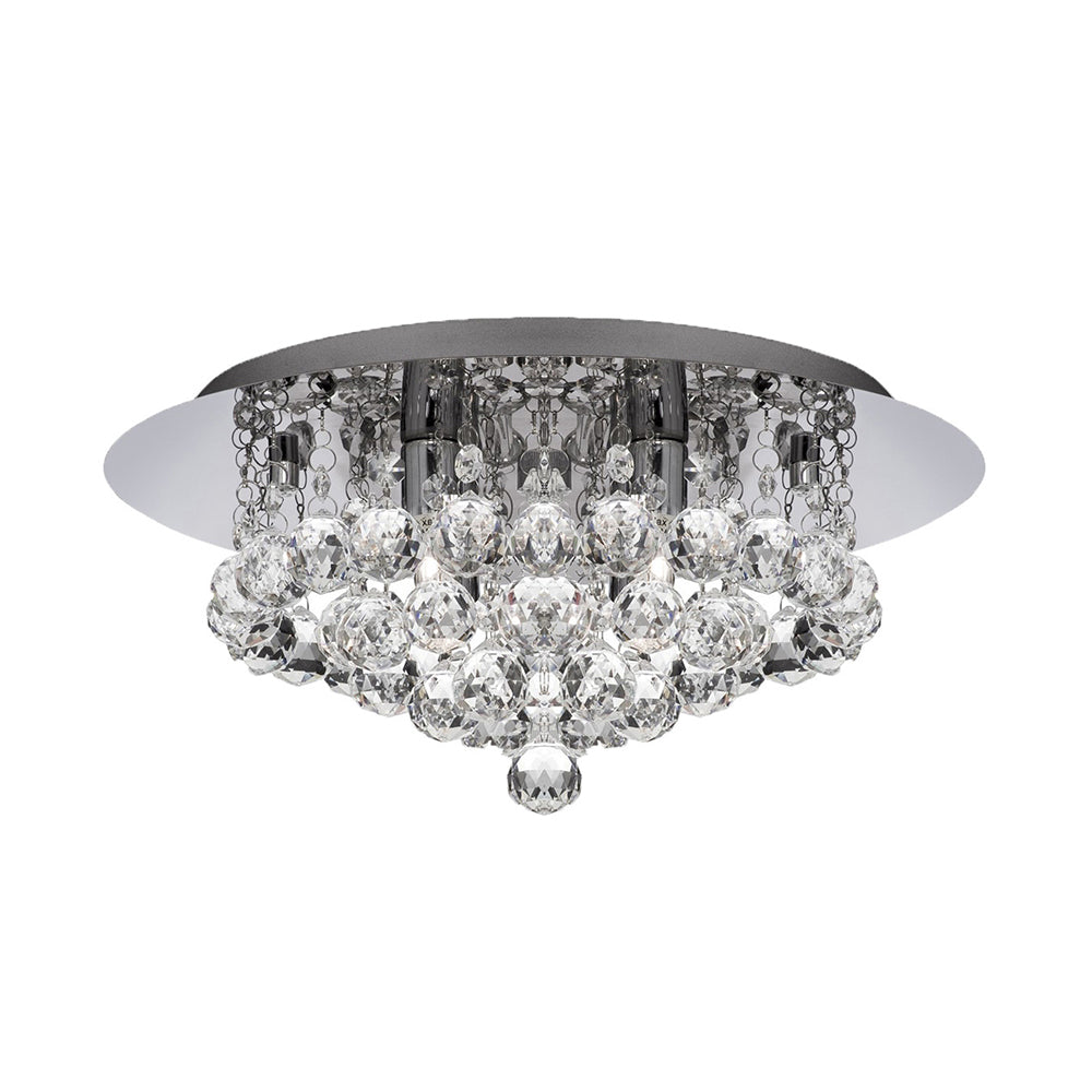 Contemporary Crystal Chrome Ceiling Light - Cascading Flush Mount 3/4/6 Lights 8’/14’/19.5’ Wide