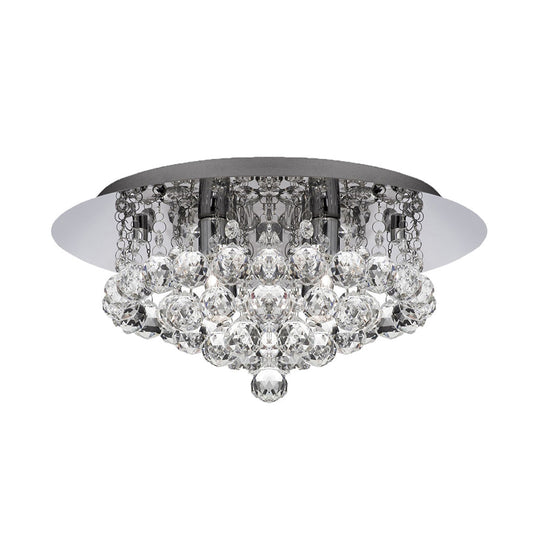 Contemporary Crystal Chrome Ceiling Light - Cascading Flush Mount 3/4/6 Lights 8’/14’/19.5’ Wide