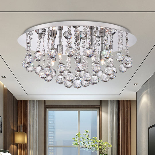 Contemporary Crystal Chrome Ceiling Light - Cascading Flush Mount 3/4/6 Lights 8’/14’/19.5’
